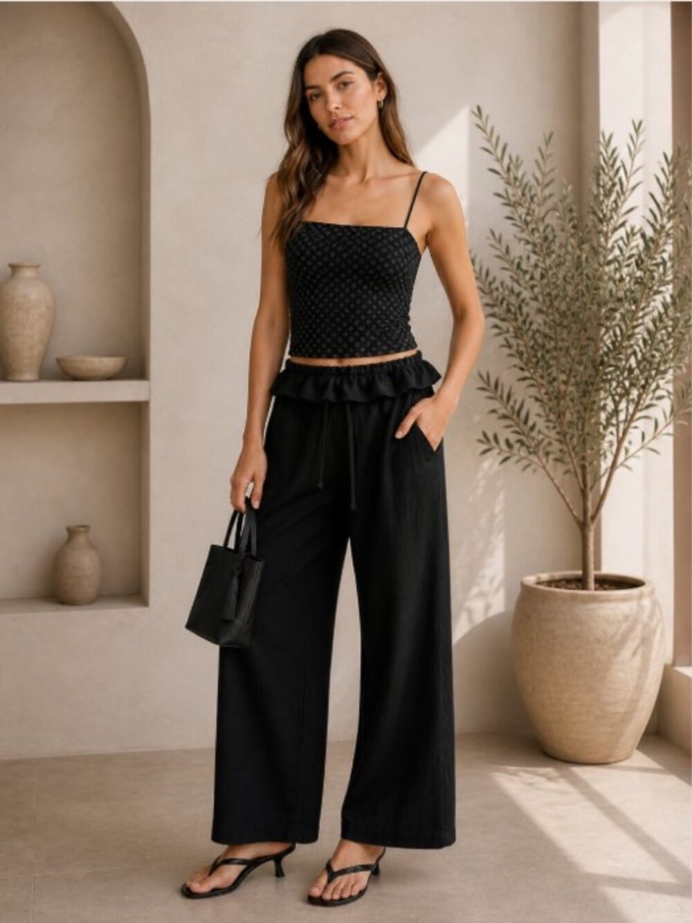 Anja Fold-Over Cotton Twill Pant